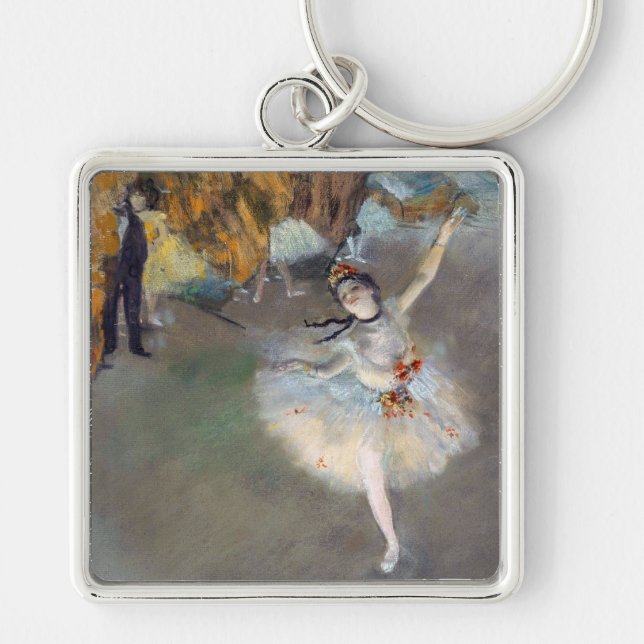 Edgar Degas - Stjärna/dansare på scenen Fyrkantig Silverfärgad Nyckelring (Framsidan)