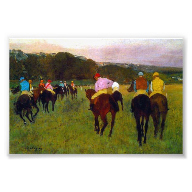 Edgar Degas Tävling Horses vid Longchamp Fototryck (Framsidan)