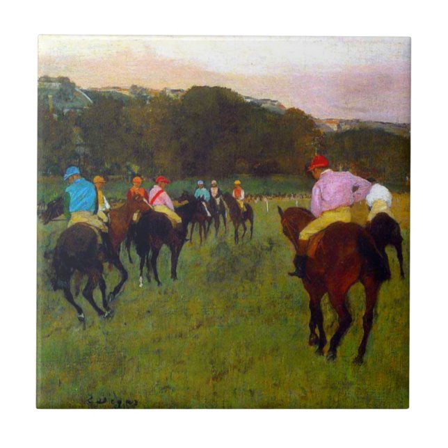 Edgar Degas Tävling Horses vid Longchamp Kakelplatta (Framsidan)