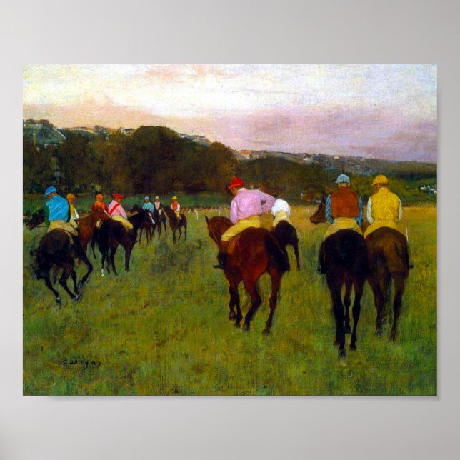 Edgar Degas Tävling Horses vid Longchamp Poster (Framsidan)