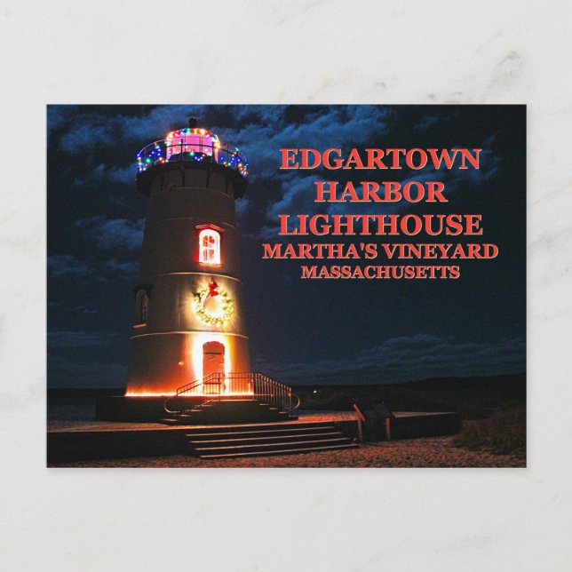 Edgartown Harbour Lighthous, Massachusetts Postcar Vykort (Framsida)