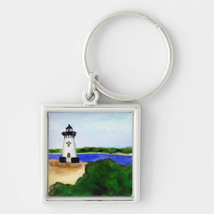Edgartown Lighthouse Martha's Vineyard Keychain Fyrkantig Silverfärgad Nyckelring