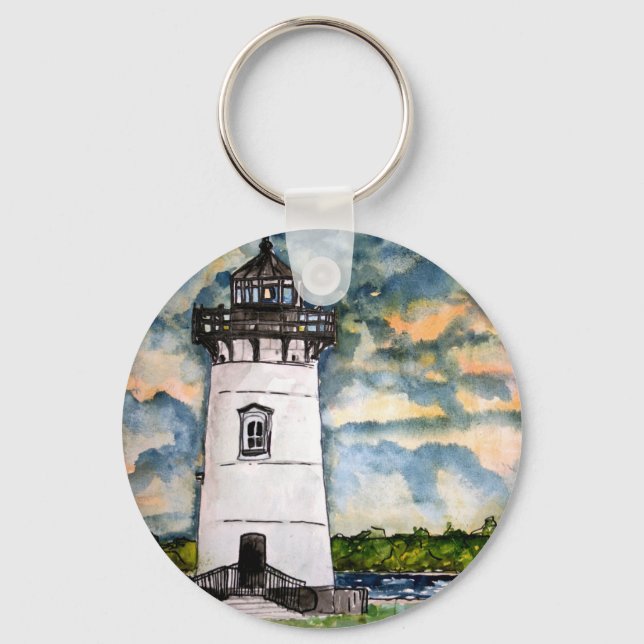 Edgartown Lighthouse Marthas Vineyard Keychain Nyckelring (Framsida)