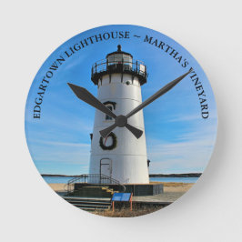 Edgartown Lighthouse, Massachusetts Round Clock Rund Klocka