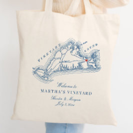Edgartown MA Bröllopsgåva Marinblå Välkommen Tygkasse