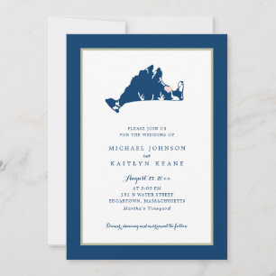 EDGARTOWN Marthas Vineyard Blue Karta Bröllop Invi Inbjudningar