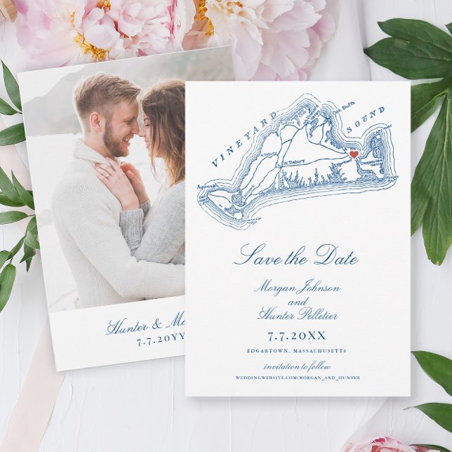 Edgartown MORSA Elegant Navy Blue Bröllop Spara Datumet (Edgartown MA Map Save the Date for an elegant Navy Blue Martha's Vineyard Wedding Coastal Map Design)