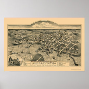 Edgartown panorama- karta för MORSOR - 1886 Poster