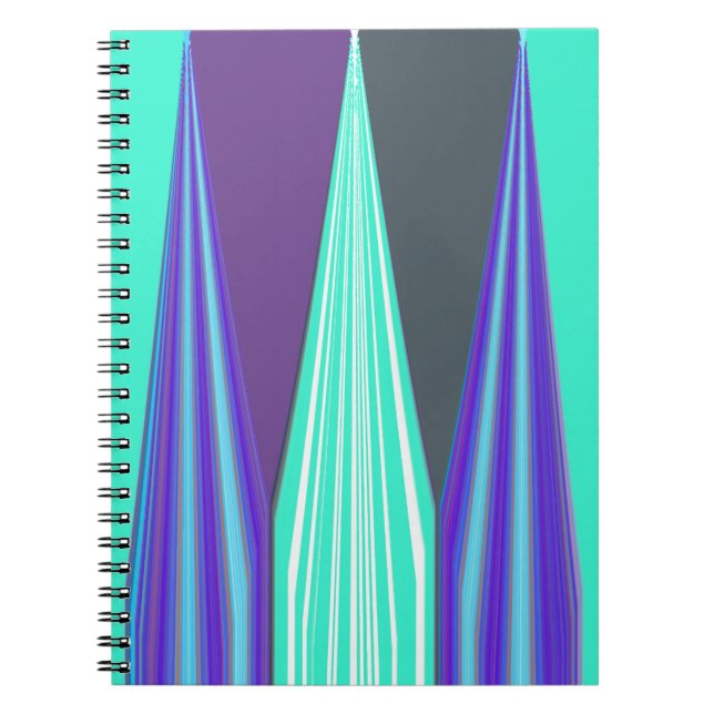 Edgy Blue Lila Cyan Chevron Art Skriv ut Anteckningsbok Med Spiral (Framsidan)