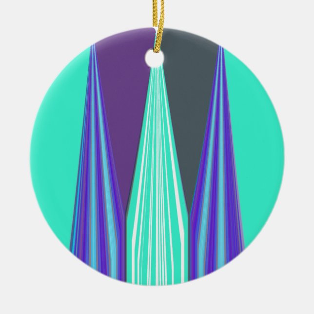 Edgy Blue Lila Cyan Chevron Art Skriv ut Julgransprydnad Keramik (Framsidan)