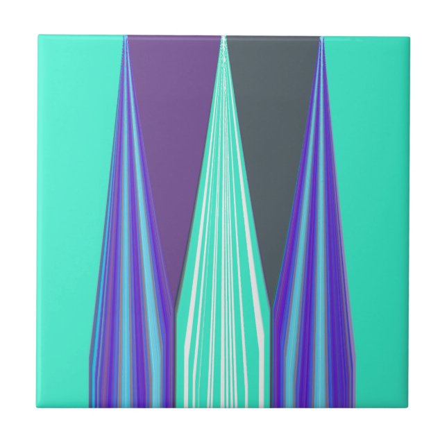 Edgy Blue Lila Cyan Chevron Art Skriv ut Kakelplatta (Framsidan)