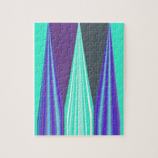 Edgy Blue Lila Cyan Chevron Art Skriv ut Pussel (Vertikal)
