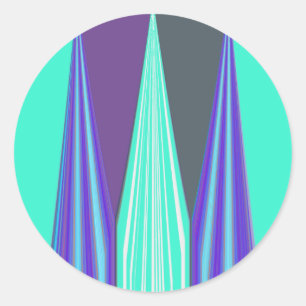 Edgy Blue Lila Cyan Chevron Art Skriv ut Runt Klistermärke