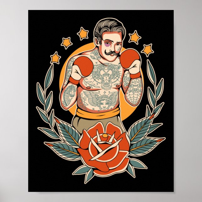 Edgy boxer-boxin för amerikansk traditionell tatue poster (Framsidan)