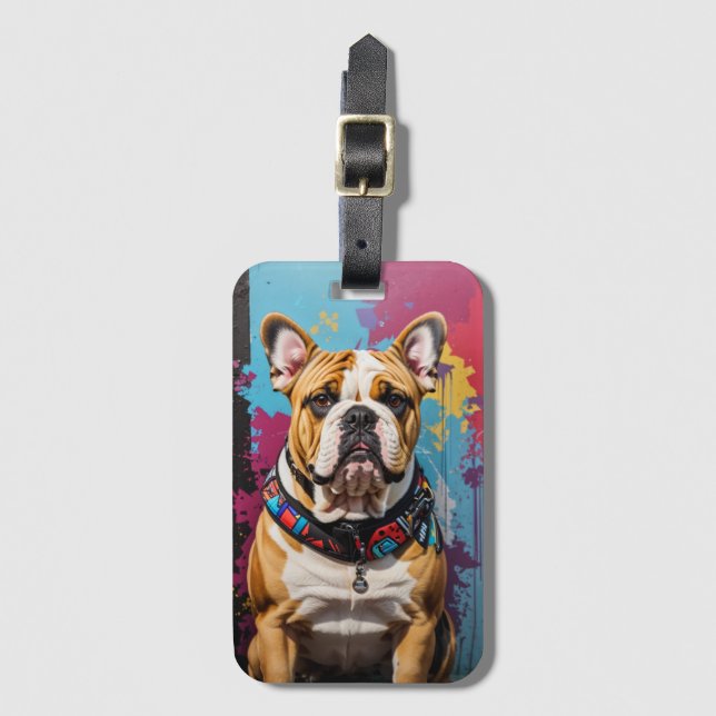 Edgy Bulldog Grunge-bakgrund Bagagebricka (Framsida vertikal)