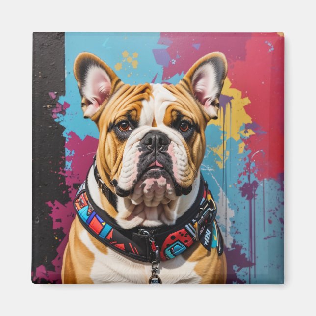 Edgy Bulldog Grunge-bakgrund Magnet (Framsidan)