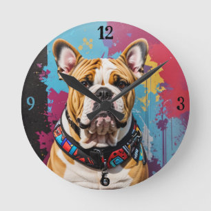 Edgy Bulldog Grunge-bakgrund Rund Klocka