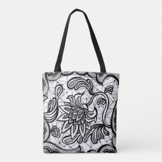 Edgy & chic invecklad snöreblommaillustration tygkasse
