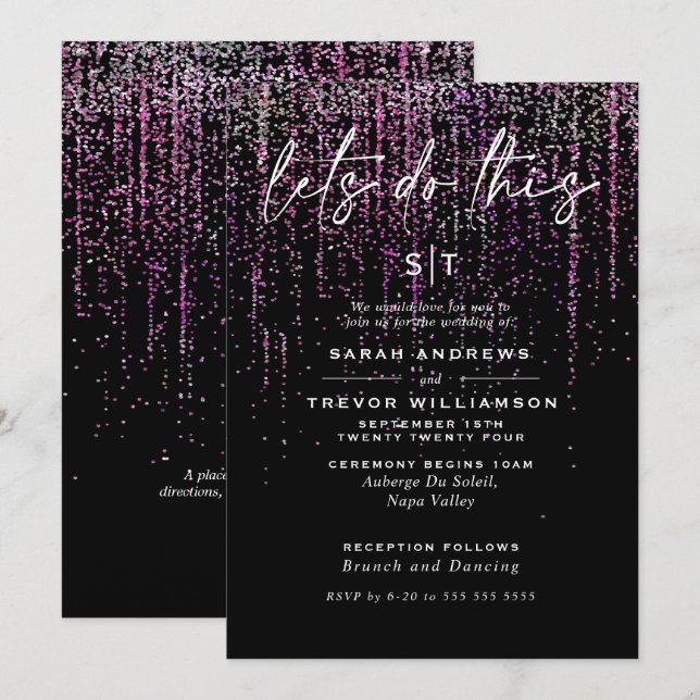 Edgy Chic Magenta Glitter Garland Inbjudan (Fram/baksida)