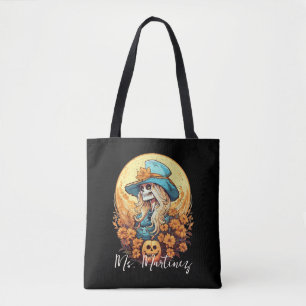 Edgy Cowgirl Skeleton Halloween-solroslärare Tygkasse