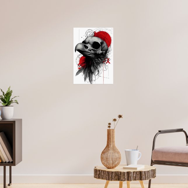 Edgy Crow Skull Gothic Grunge Street Art Poster (Vardagsrum 3)