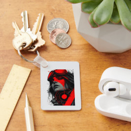 Edgy Cyberpunk Dystopian Girl Red Target Keychains Nyckelring