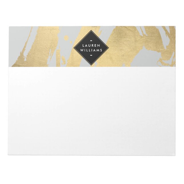 Edgy Faux Guld Brushstrokes på Grått Anteckningsblock (Framsida)
