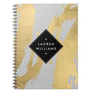 Edgy Faux Guld Brushstrokes på Grått Anteckningsbok Med Spiral