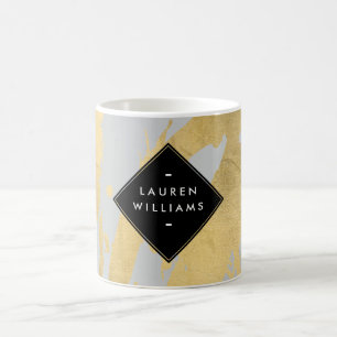 Edgy Faux Guld Brushstrokes på Grått Kaffemugg