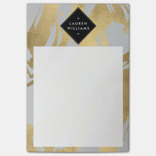 Edgy Faux Guld Brushstrokes på Grått Post-it Block