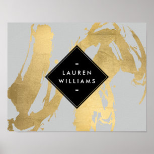 Edgy Faux Guld Brushstrokes på Grått Poster