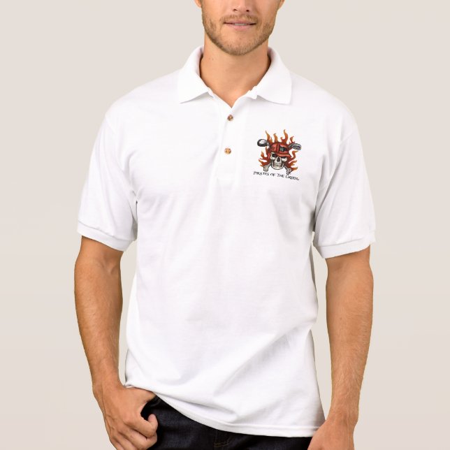 Edgy flamma Skull Pirat Golfer Polo Shirt Pikétröja (Framsida)