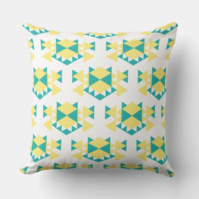 Edgy Geo Teal and Gult Triangles Cushion Kudde (Framsida)