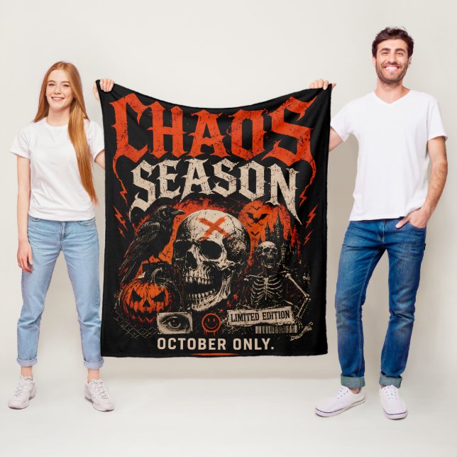 Edgy Gothic Chaos Säsong Skalle Halloween Fleecefilt (På plats)