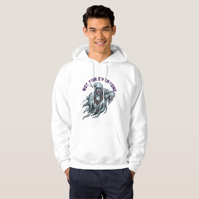 Edgy Grim Reaper Slingshot Framtryck Vit Hoodie (Hel framsida)