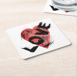Edgy Grunge Heart Fyrkantig Coaster – Modern Urban Underlägg Papper Kvadrat