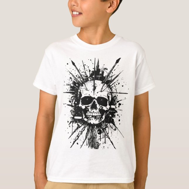 Edgy Grunge Skull med spikade funktioner T Shirt (Framsida)