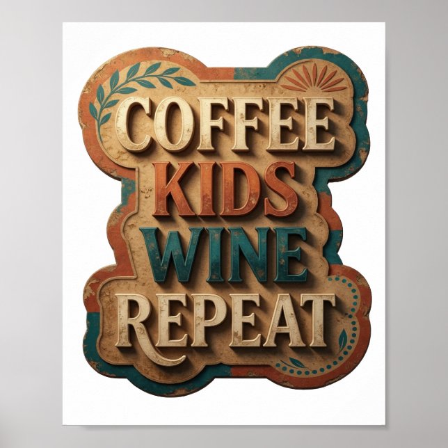 Edgy Guld KAFFE BARN VIN REPETERAR Poster (Framsidan)