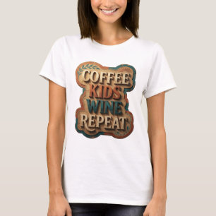 Edgy Guld KAFFE BARN VIN UPPREPA Bärbar Konst T Shirt