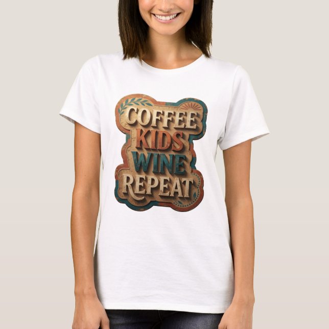 Edgy Guld KAFFE BARN VIN UPPREPA Bärbar Konst T Shirt (Framsida)