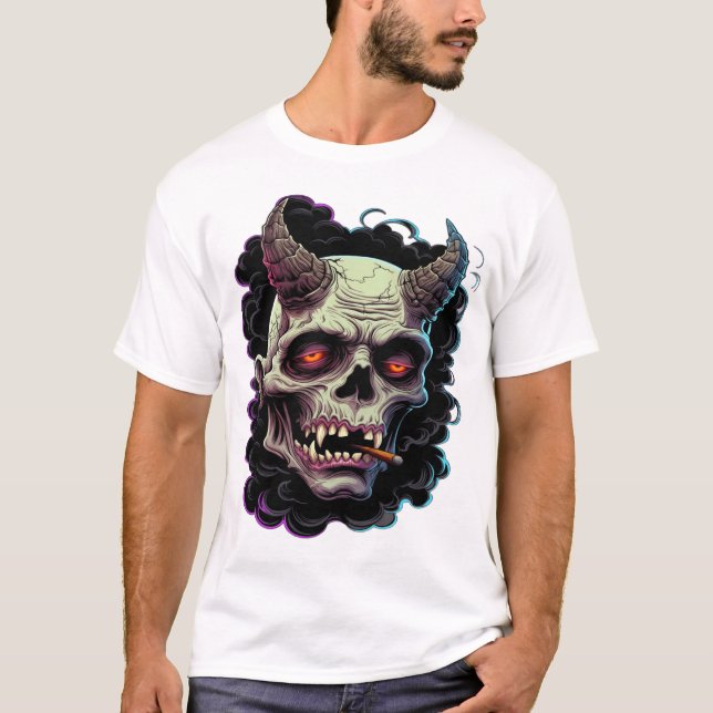 Edgy Horned Oni Monster Graphic T Shirt (Framsida)