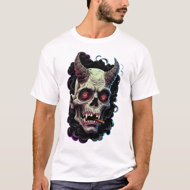 Edgy Horned Oni Monster Graphic T Shirt (Framsida)