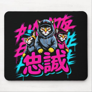 Edgy japansk streetwear katt - för gamers & anime musmatta