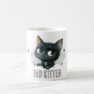 Edgy Katt Illustration - "Dålig Katt" Text Kaffemugg