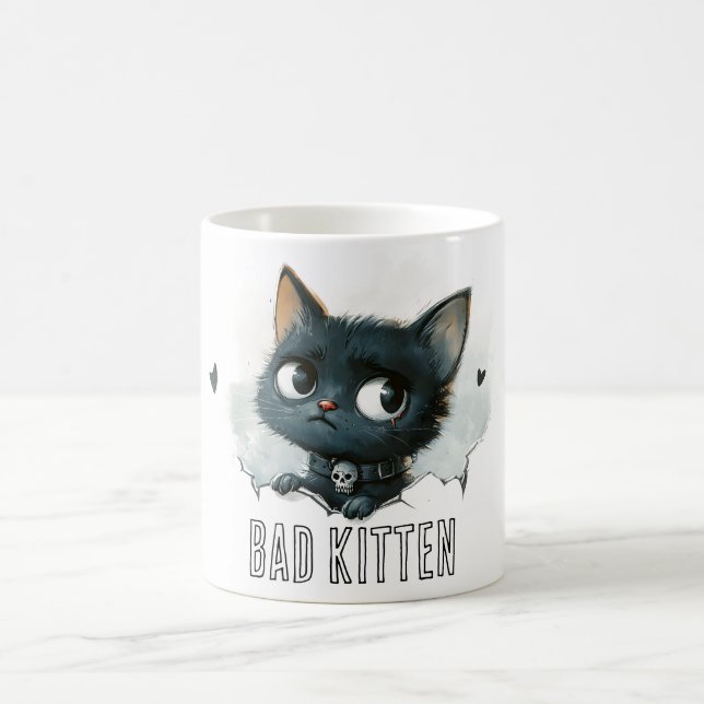Edgy Katt Illustration - "Dålig Katt" Text Kaffemugg (Center)