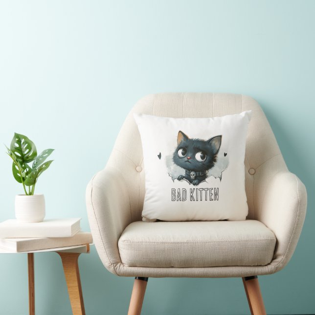 Edgy Kitten Illustration - "Bad Kitten" text Kudde (Stol)