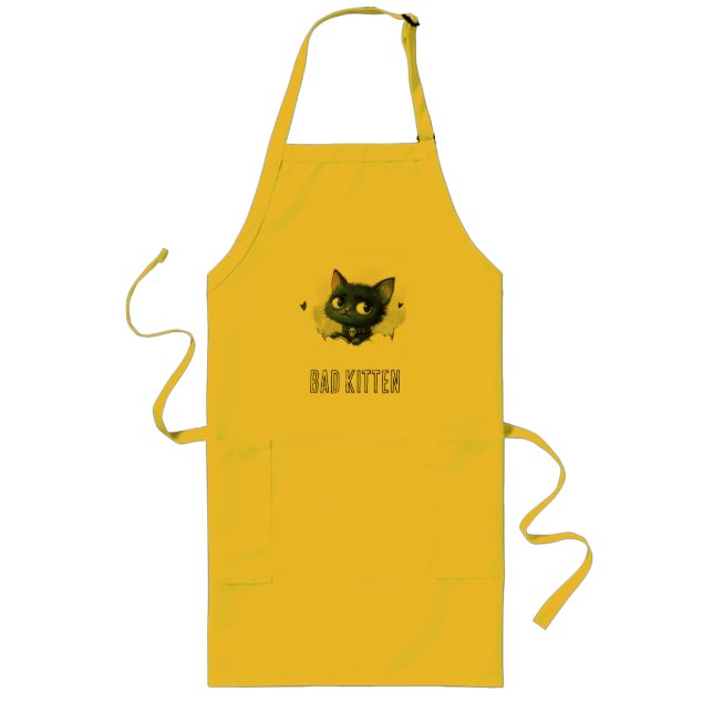 Edgy Kitten Illustration - "Bad Kitten" text Långt Förkläde (Framsidan)