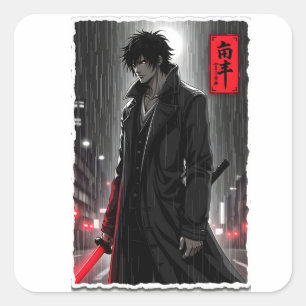 Edgy Manga Antihjälte Sticker Fyrkantigt Klistermärke