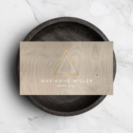 Edgy Ro Guld-triangelns Logotyp om Beige Wood Visitkort