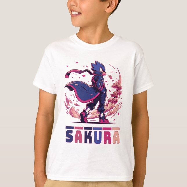 Edgy Sakura Warrior Bird Anime Illustration T Shirt (Framsida)